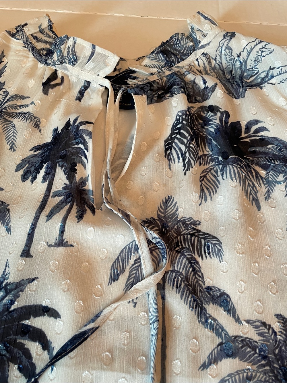RACHEL Rachel Roy Ivory Blouse with Navy Palm Print - Picture 5 of 12